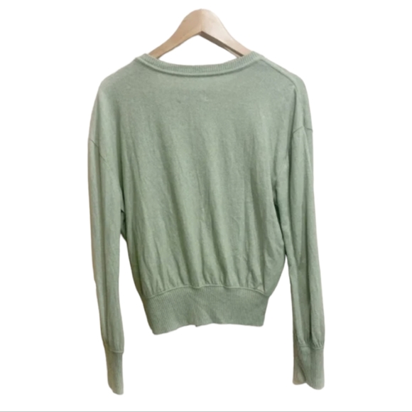 Anthropologie Green Fuzzy Faux Wrap Sweater - Picture 2 of 10